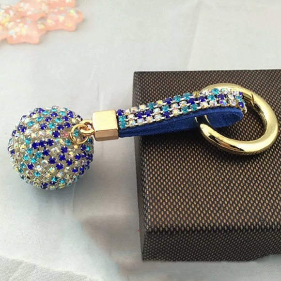 Crystal Rhinestone Ball Leather Strap Key Ring - Picture 4 of 7